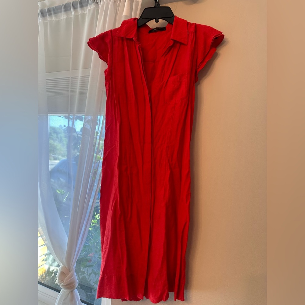 BCBGMaxAzria Red Collared Cap-Sleeve Midi Dress